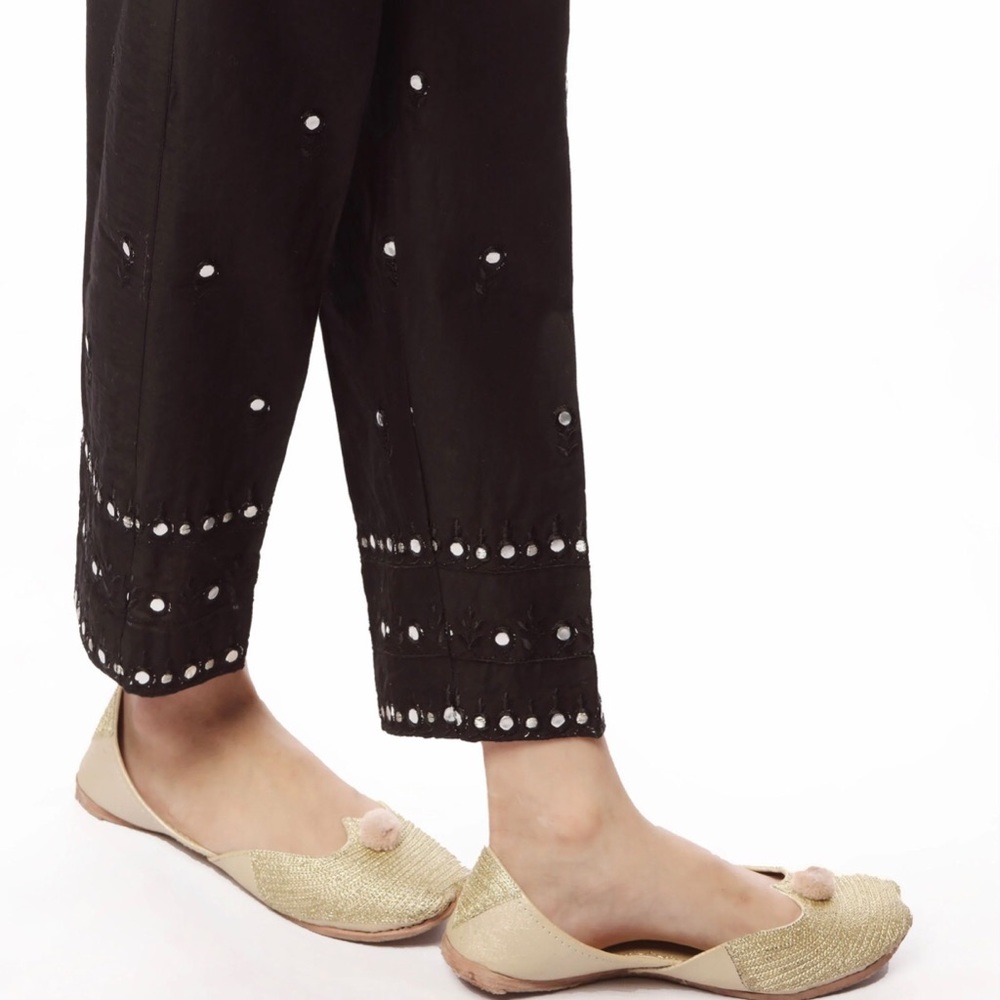 Minnie Minors Girls Black Embroidered Mirror Pakistani Trouser Shalwar